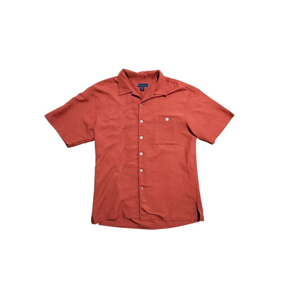 Weekender Shirt Mens Large Orange Embroidered Tropical Short Sleeve Button Front